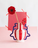 Vaso em Cerâmica Ondas Coloridas Vermelho e Branco - 23x25cm