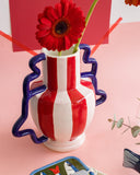 Vaso em Cerâmica Ondas Coloridas Vermelho e Branco - 23x25cm