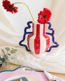 Vaso em Cerâmica Ondas Coloridas Vermelho e Branco - 23x25cm