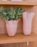 Vaso em Vidro Rosé Artístico Ondulado - 35cm