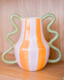 Vaso em Cerâmica Ondas Coloridas Laranja e Lilás - 27x30cm