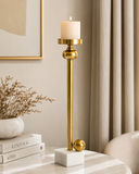 Castiçal em Metal Dourado com Mármore – Grande