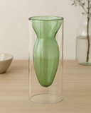 Vaso Vidro Duplo Nórdico Verde 20cm x 8cm