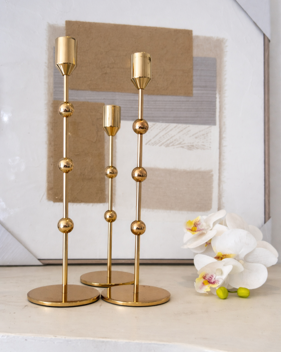 Conjunto de Castiçais Dourados Sphere - 3pçs