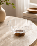 Centro de Mesa Flor em Vidro com Base Madeira – 25 cm