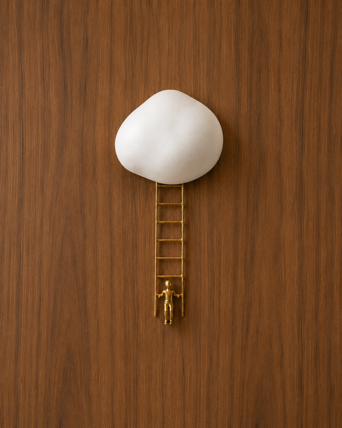 Escultura Decorativa Nuvem com Escada – Off White e Dourado – 24 cm