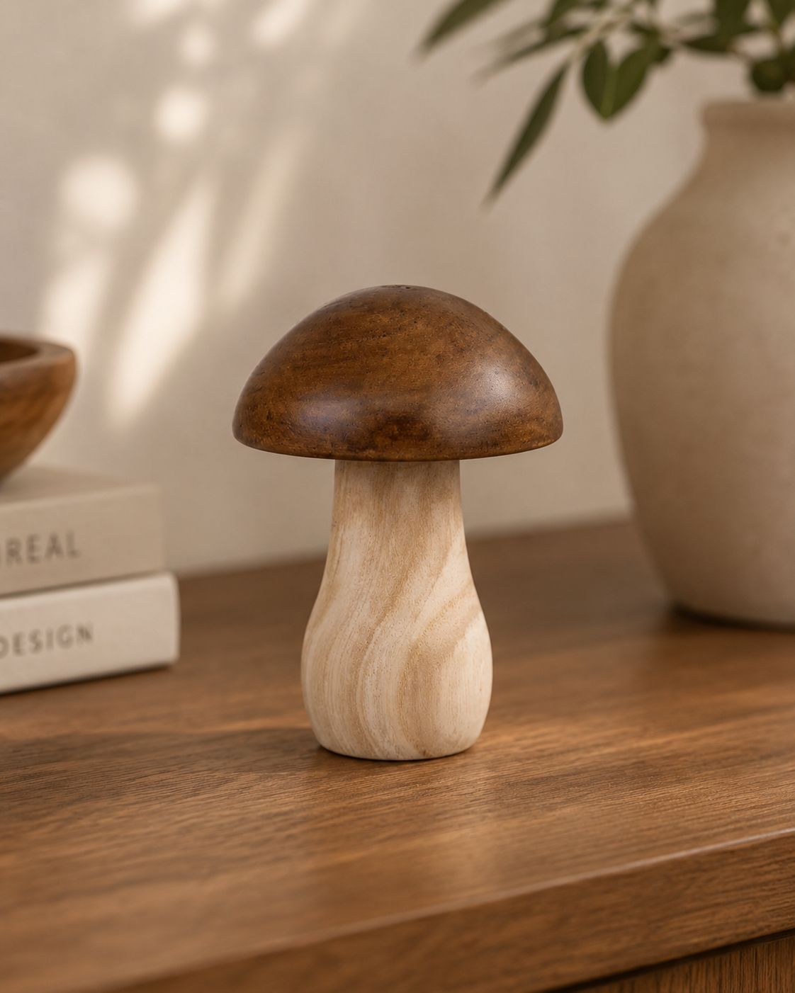 Escultura Cogumelo em Madeira Rustic Forest - 15cm