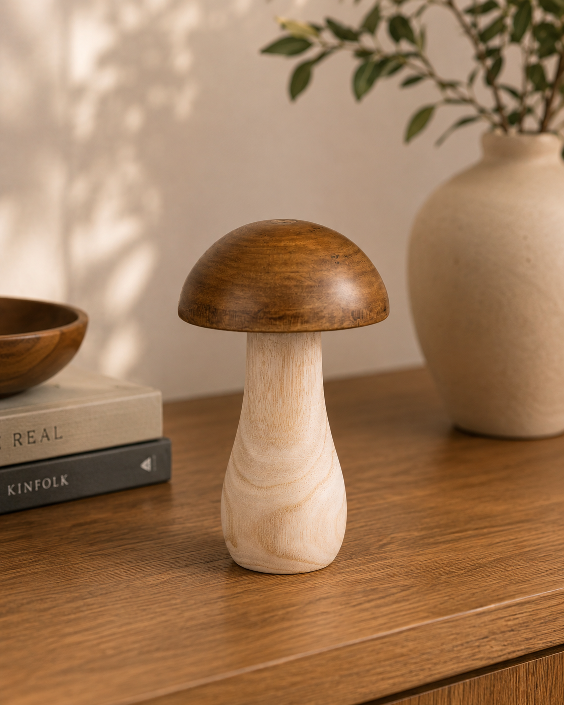 Escultura Cogumelo em Madeira Rustic Forest - 24cm