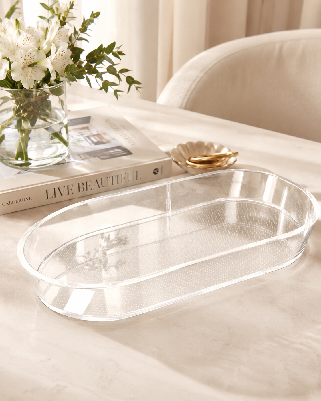 Bandeja Organizadora Oval em Acrílico Transparente - 40x20x5cm