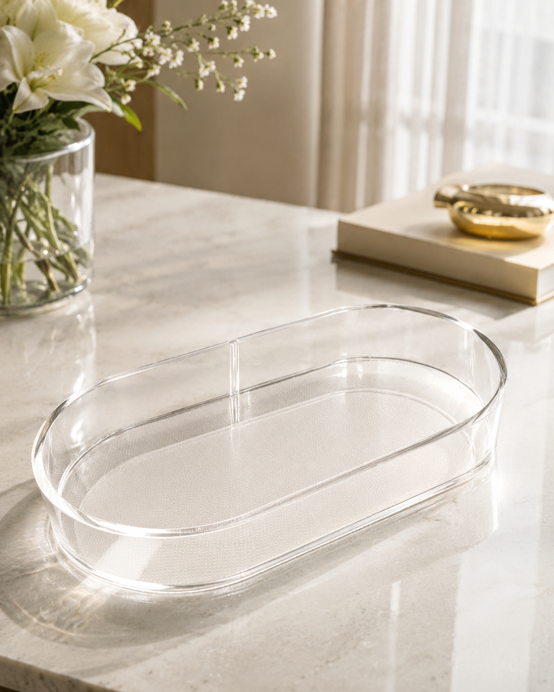 Bandeja Organizadora Oval em Acrílico Transparente - 40x20x5cm