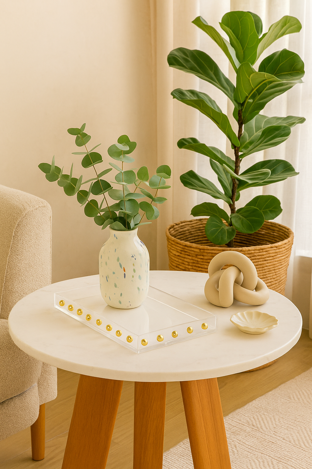 Bandeja Decorativa em Acrílico com Aplicações Douradas – 60 cm