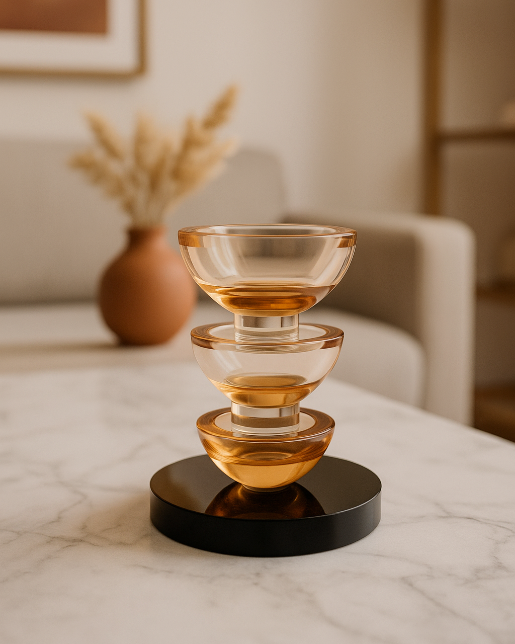 Castiçal de Cristal Amber Light - 11x10x10cm
