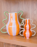 Vaso em Cerâmica Ondas Coloridas Laranja e Rosa - 18x20cm