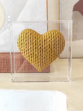 Quadro em Acrílico Coração de Tricot Dourado - 13 cm