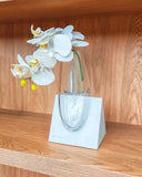 Vaso de Mesa Arquitetônico Vidro e Mármore Branco - 25x14 cm