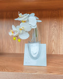 Vaso de Mesa Arquitetônico Vidro e Mármore Branco - 25x14 cm