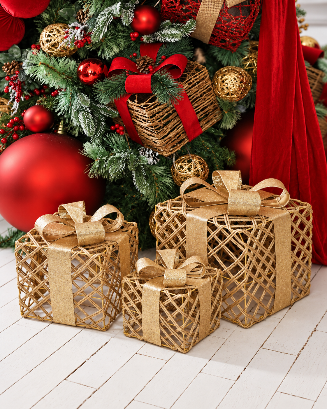 Caixas Decorativas - Trio Trama Dourada 03 pcs