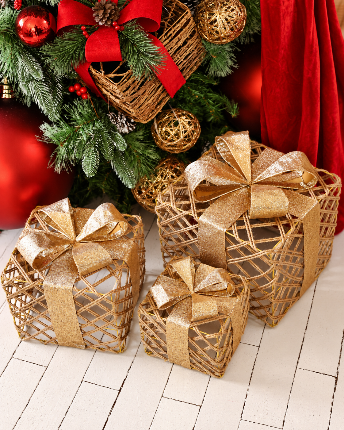 Caixas Decorativas - Trio Trama Dourada 03 pcs