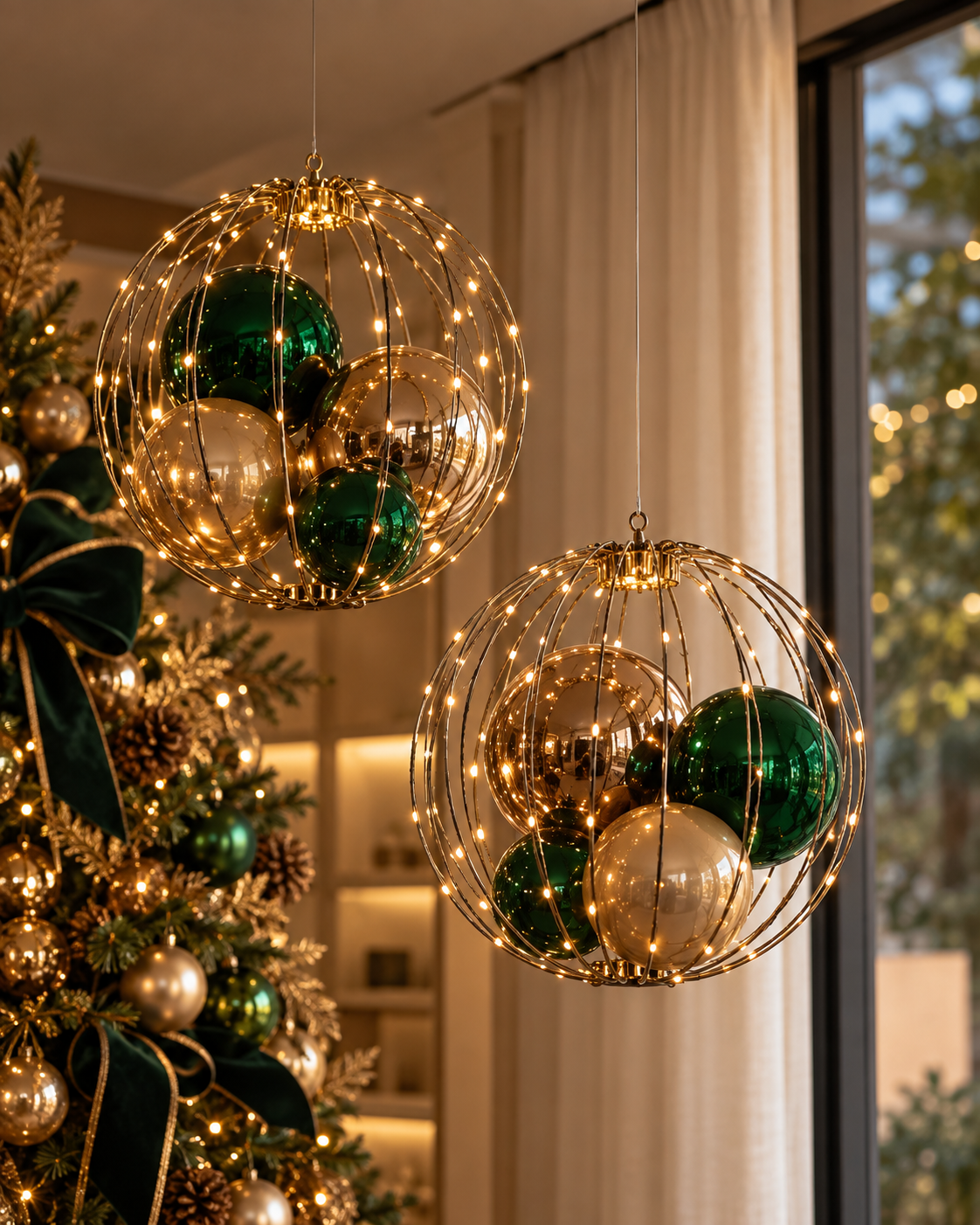 Bola Decorativa Luz 144 LED bivolt branco quente 30 cm – esfera iluminada de LED em estrutura metálica