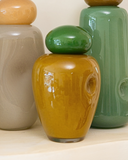Vaso de Vidro Latch Ocre com Tampa Verde - 15x25 cm