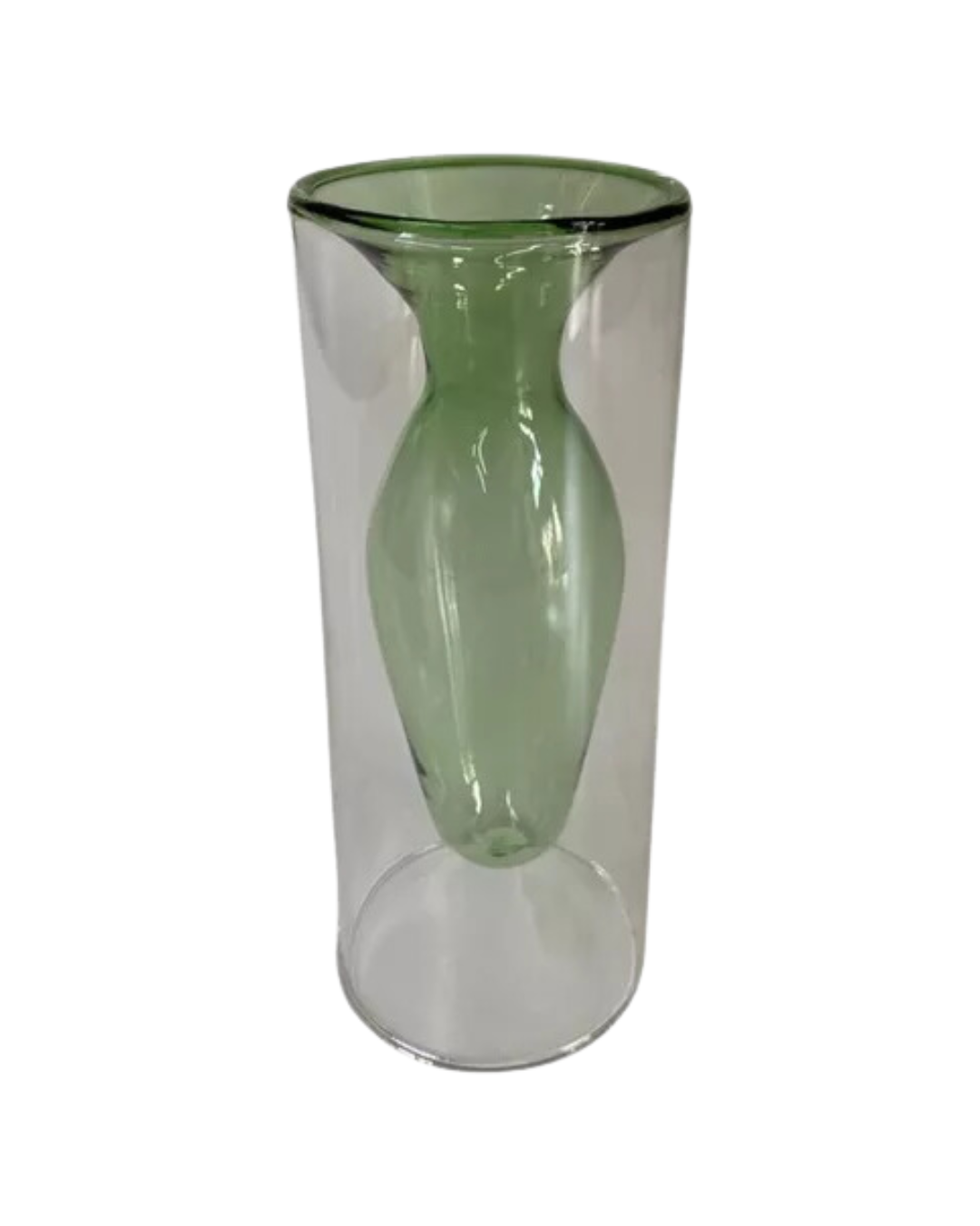 Vaso Vidro Duplo Nórdico Verde 20cm x 8cm