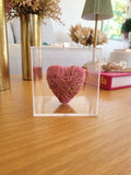 Cubo Acrílico Coração Fios de Cobre Rosa Claro - 10x10 cm