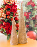 Dupla de Árvores de Natal Decorativas Cone Dourada - 40 e 60 cm