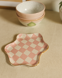 Prato Abstrato Xadrez com Ouro - Rosa