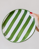 Prato Raso Redondo Liso Listras Verdes 2cm x 26 cm
