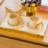 Bandeja Decorativa Éclat de Porcelana Branco e Dourado - 30,4cm x 16,1 cm x 2,7