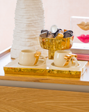 Bandeja Decorativa Éclat de Porcelana Branco e Dourado - 30,4cm x 16,1 cm x 2,7