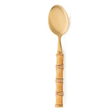 Conjunto 4 Colheres de Sobremesa Inox Dourado com Cabo em Bambu