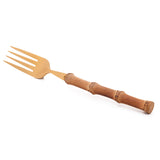 Conjunto 4 Garfos Inox Dourado com Cabo em Bambu