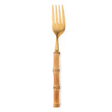 Conjunto 4 Garfos Inox Dourado com Cabo em Bambu
